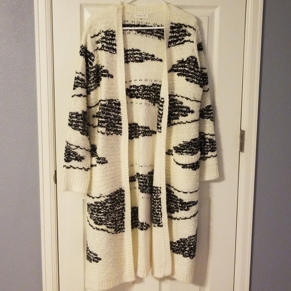 Long Duster Cloud Print Cardigan